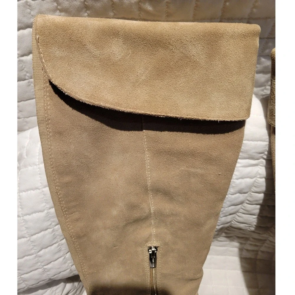 Vince Camuto Suede Foldover Cuffed Knee High Boots Tan Beige Women's Size 9.5M